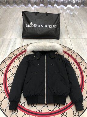 Moose Knuckles Black Fox Fur Hood Bomber Winter Jacket Full Set